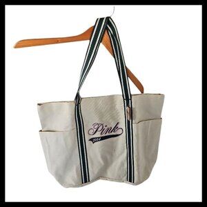 PINK Victoria's Secret Canvas Tote NWT Pockets Magnetic snap closure